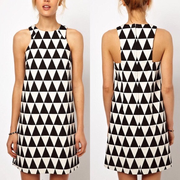 ASOS Jacquard Triangle Shift Dress Black & White - Picture 1 of 6